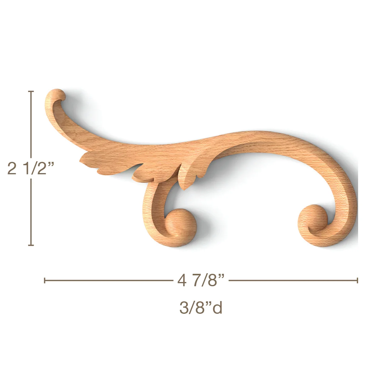 Simple Acanthus Scroll 2, Left & Right Pair, 4 7/8"w x 2 1/2"h x 3/8"d - Image 2