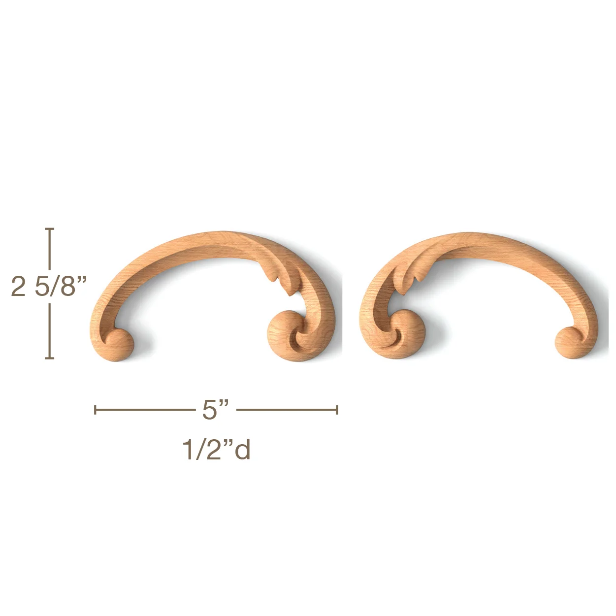 Simple Scrolls, Left & Right Pair, 5"w x 2 5/8"h x 1/2"d