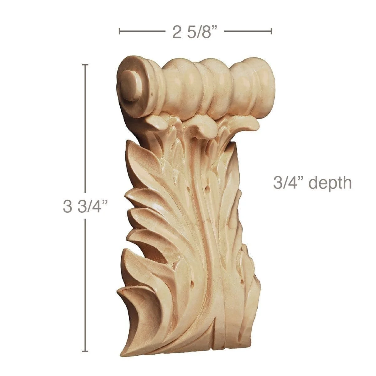 Small Acanthus Spool Corbel, (Sold 2 per card, complements med capitals and 3 1/2" friezes) 2 5/8''w x 3 3/4''h x 3/4''d
