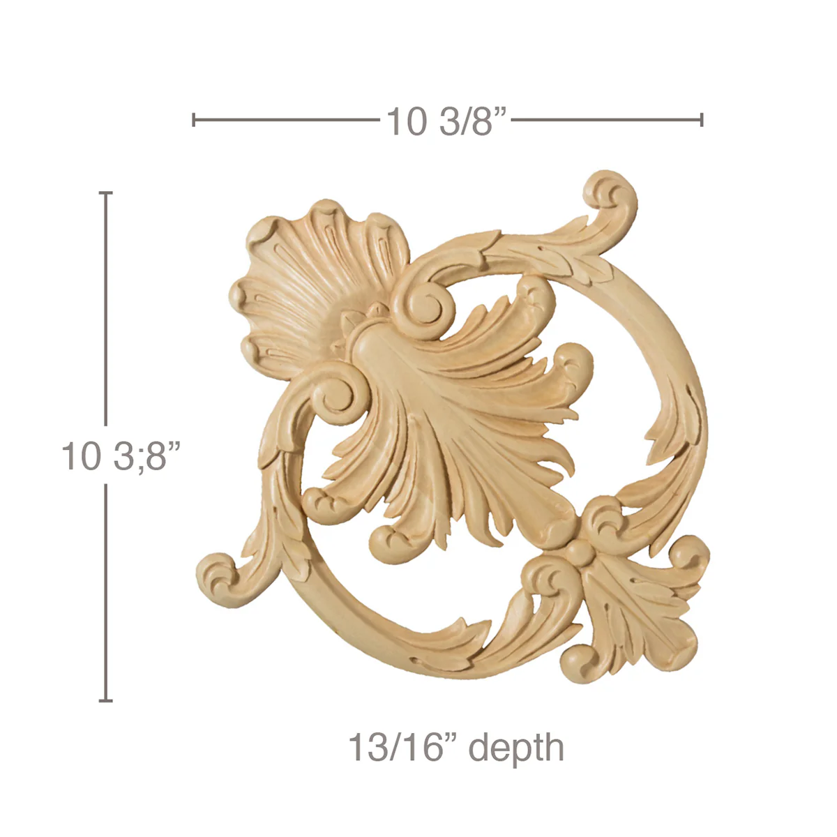 Small Ceiling Cartouche, 12"w x 12 5/8"h x 13/16"d, Lindenwood