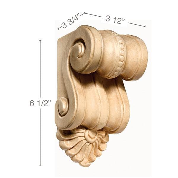Small Scrolled Corbel, 3 1/2''w x 6 1/2''h x 3 3/4''d