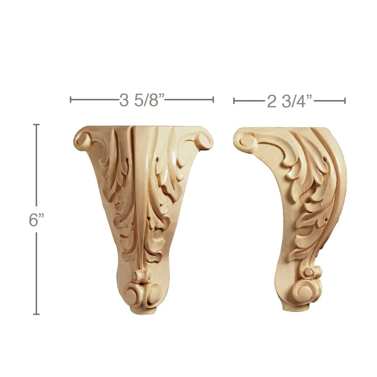 Tall Acanthus Corner Foot (Sold 1 per package), 3 5/8"w x 6"h x 2 3/4"d