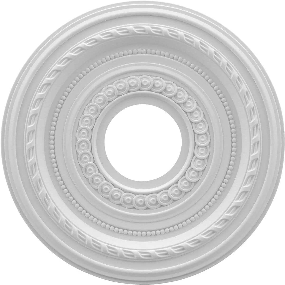 Thermoformed PVC Ceiling Medallion (Fits Canopies up to 4 1/4"), 13"OD x 3 1/2"ID x 3/4"P