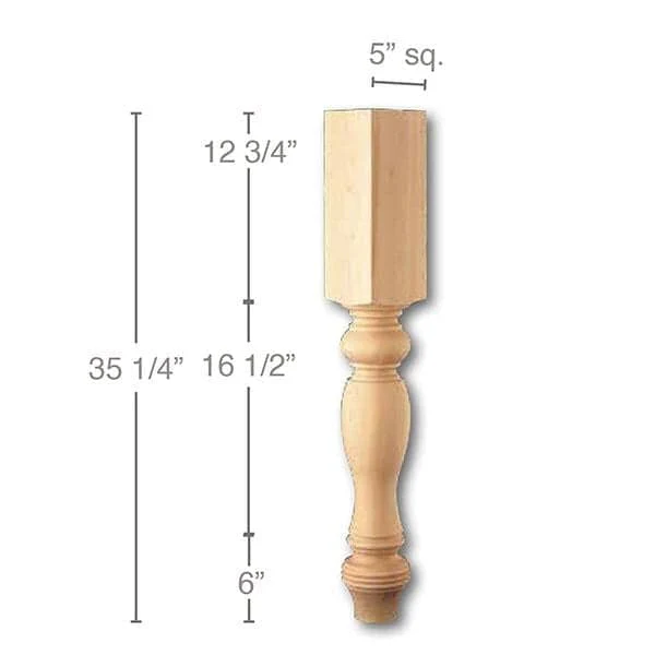 Traditional Country French Column, 5"sq. x 35 1/4"h