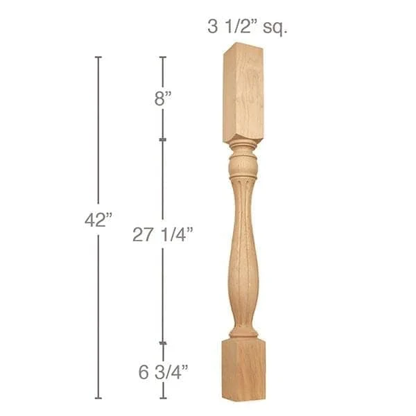 Traditional Fluted Bar Column, 3 1/2"sq. x 42"h