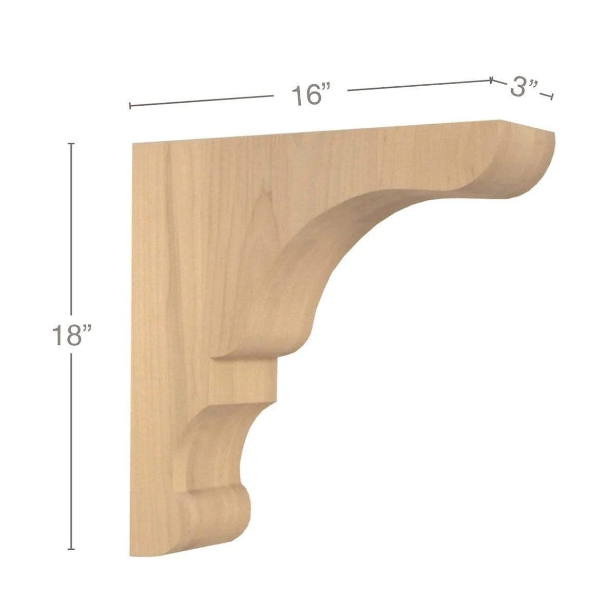 Transitional Rangehood Corbel, 3"w x 18"h x 16"d